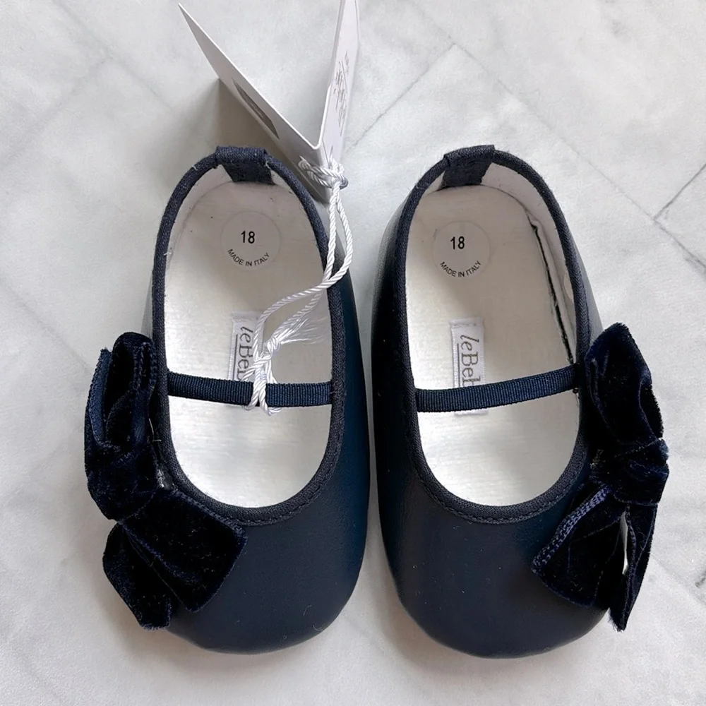 Le Bebe Enfant Velvet Bow Applique Ballet Flats
